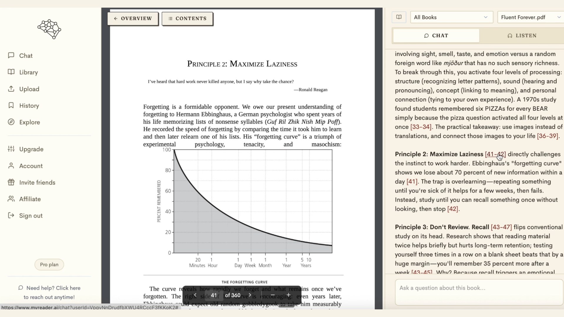 A book page next to a Myreader answer that cites it